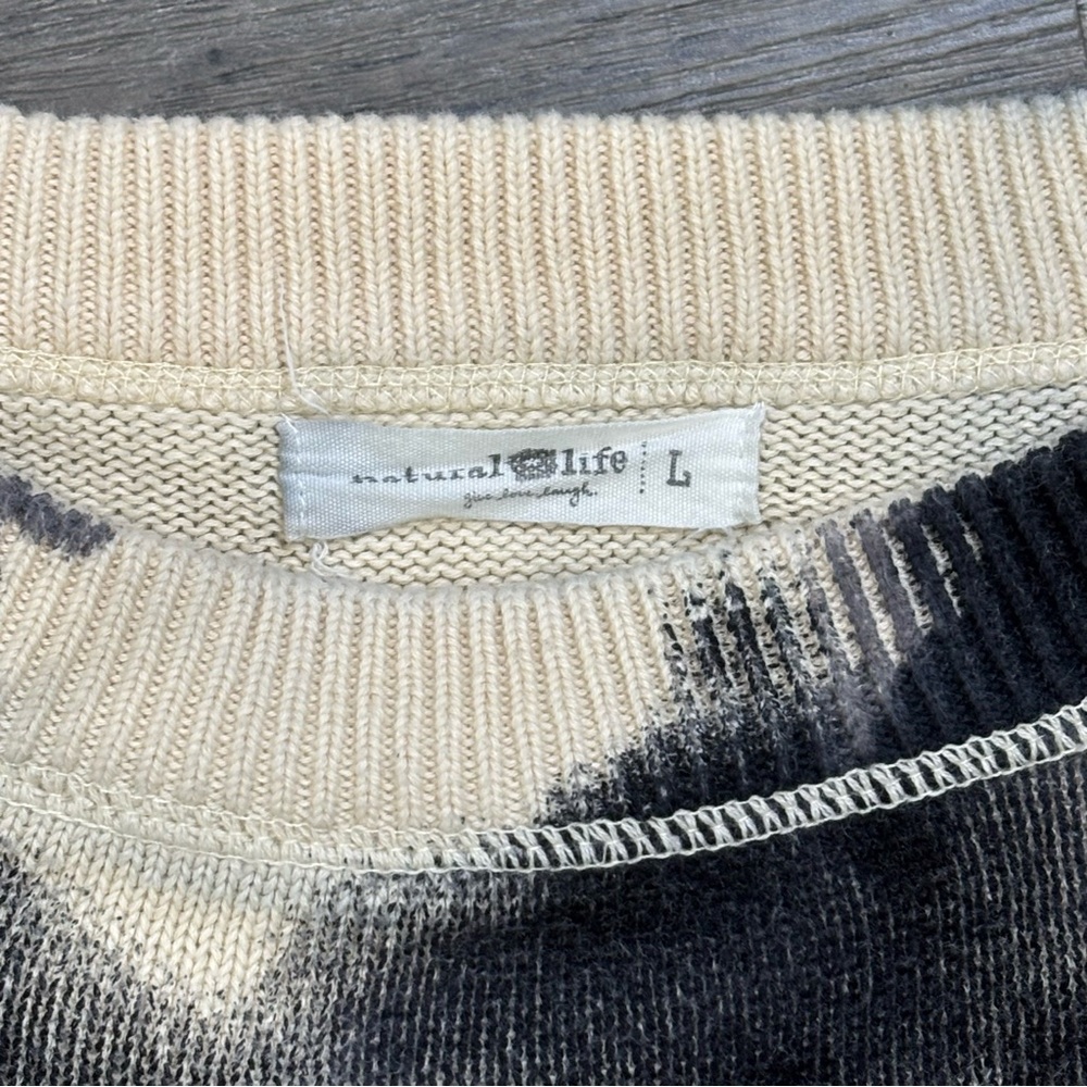 Natural Life “Taylor”Black & Cream Tie-Dyed Oversized, Cropped Sweater, Sz L,EUC - Picture 5 of 9